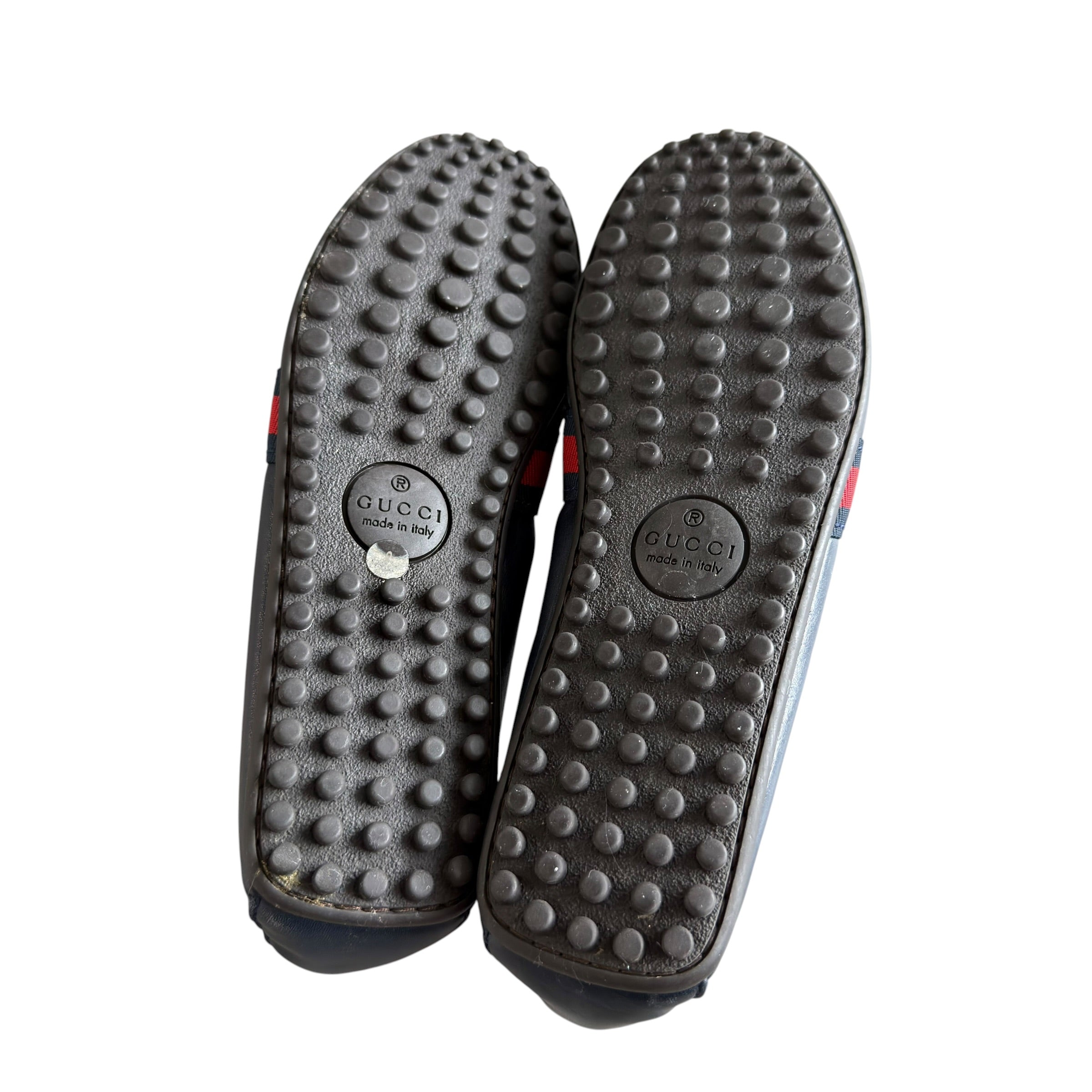Gucci Navy Web Accent Loafers