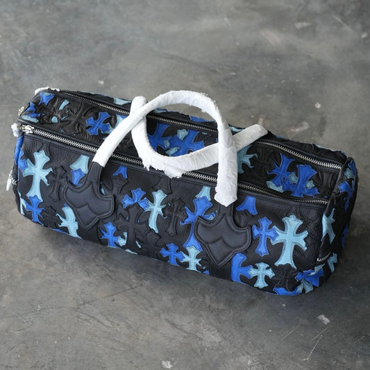 Chrome Hearts Black & Blue Leather Cross Patch Duffel Bag