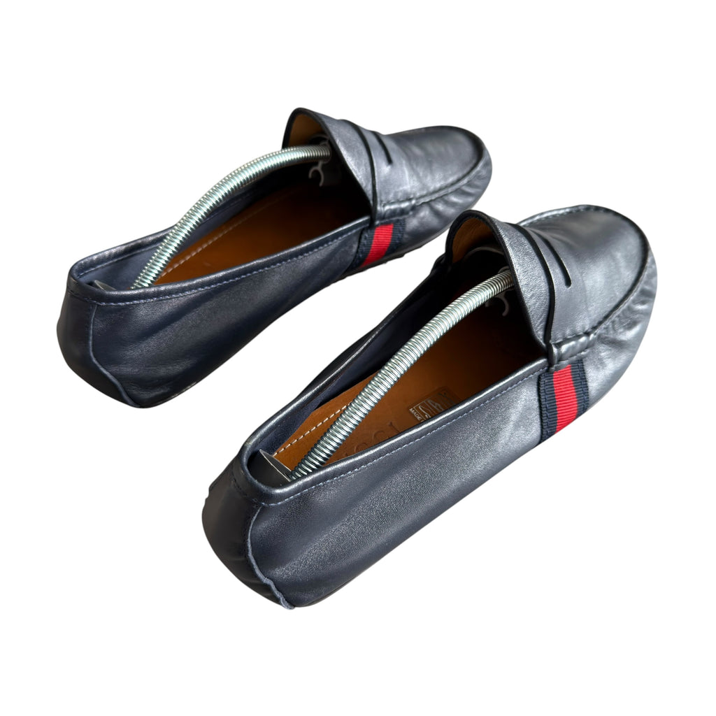 Gucci Navy Web Accent Loafers