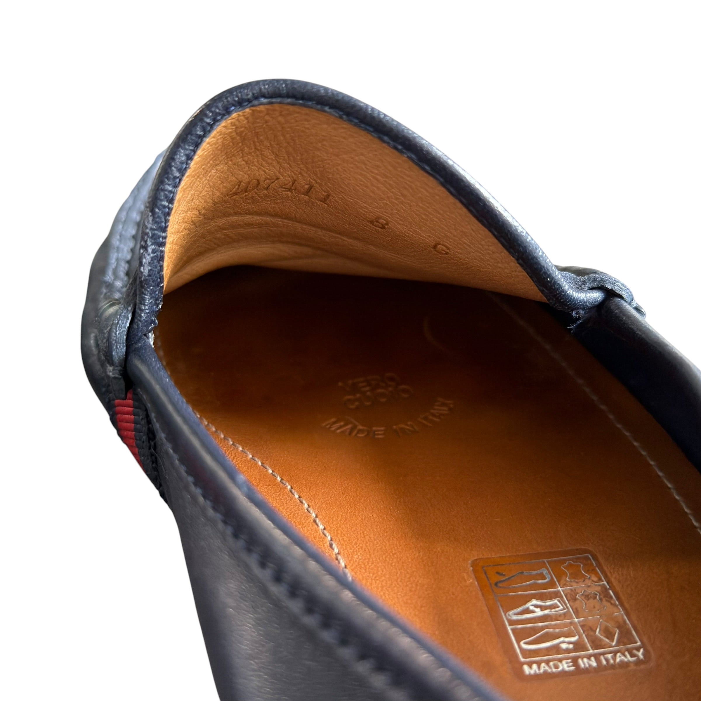 Gucci Navy Web Accent Loafers