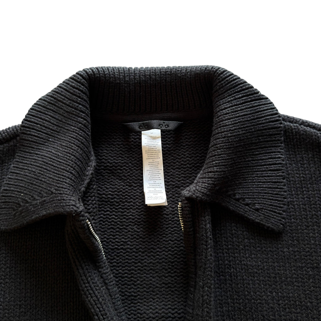 Alo Heritage Black Knit Zip Jacket